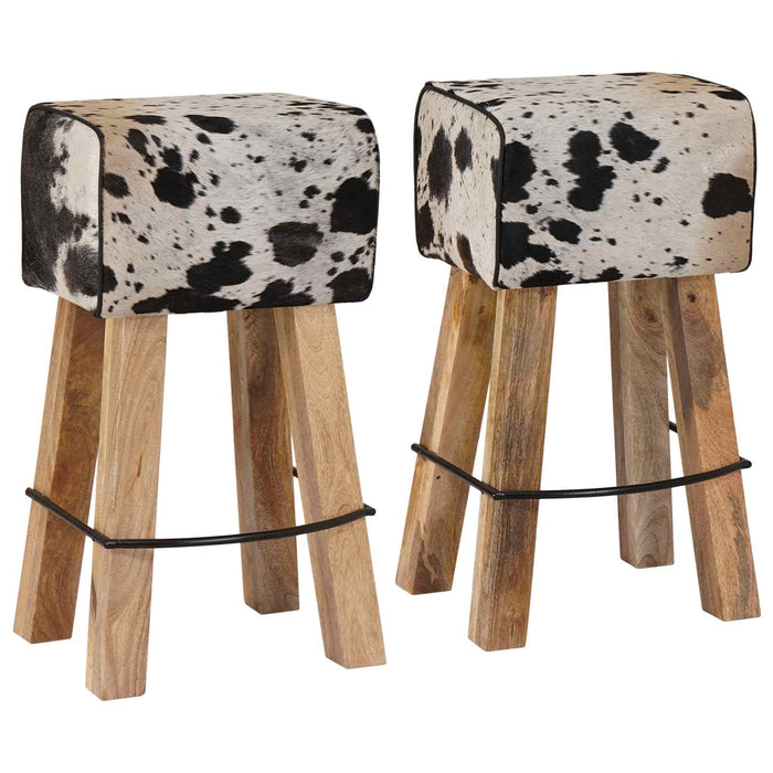 Scaun de bar 2 buc. Negru și Alb 44 x 33 x 74 cm Piele Naturală WALTI