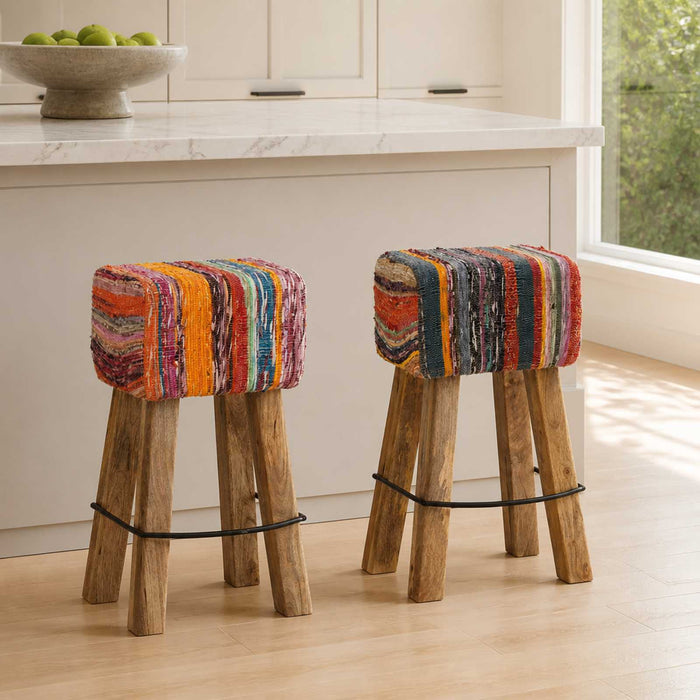 Scaun de bar 2 buc. Multicolour 44 x 33 x 74 cm Piele Naturală WALTI