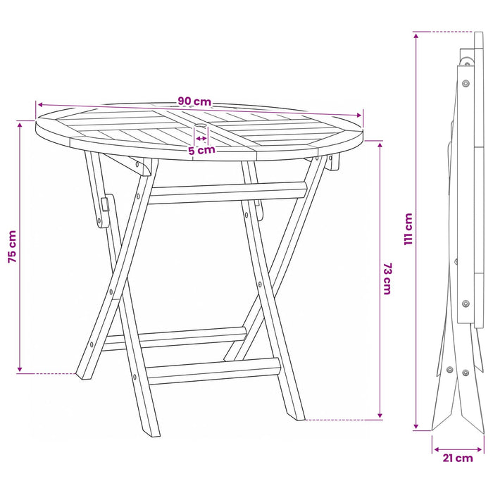 Masă pliabilă de grădină natural Ø 90 x 75 cm Lemn solid de tec WALTI