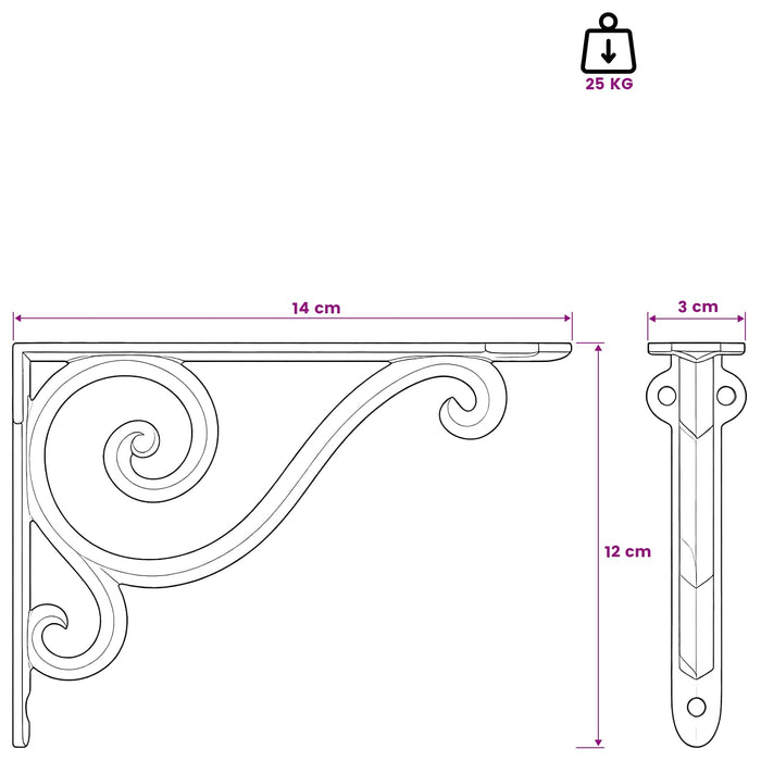 Suporturi pentru rafturi de perete 2 buc. Negru 12 x 14 x 3 cm WALTI