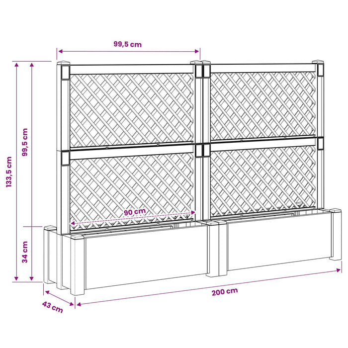 Ghiveci mare cu trellis 2 pcs Gri 200 x 43 x 133,5 cm PP - WALTI WALTI