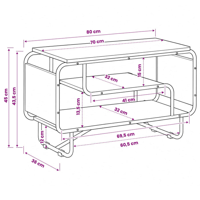 Support TV 80 x 36 x 45 cm Stejar fumuriu Lemn prelucrat WALTI