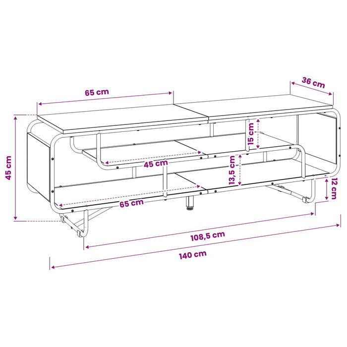Support TV 140 x 36 x 45 cm Sonoma gri Lemn prelucrat - WALTI WALTI