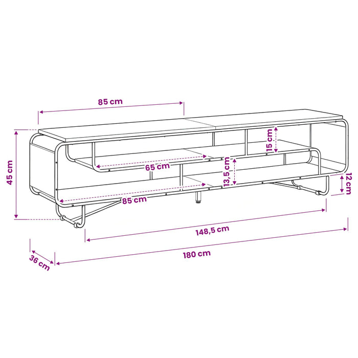 Support TV 180 x 36 x 45 cm Stejar fumuriu Lemn prelucrat WALTI