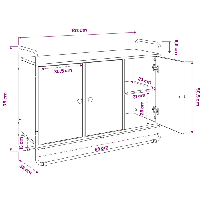 Bufet Stejar Negru 102 x 35 x 75 cm Lemn prelucrat WALTI