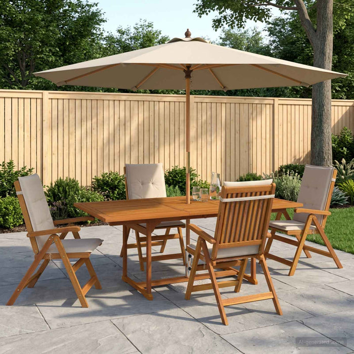 Set de dining pentru exterior cu parasolar 6 buc. Alb crem WALTI