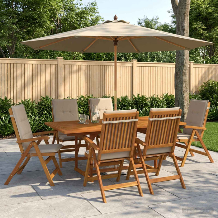 Set de dining pentru exterior cu parasolar 8 buc. Alb crem WALTI