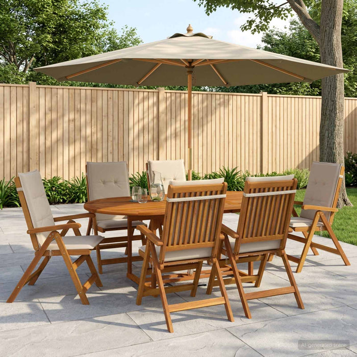 Set de dining pentru exterior cu parasolar 8 buc. Alb crem WALTI