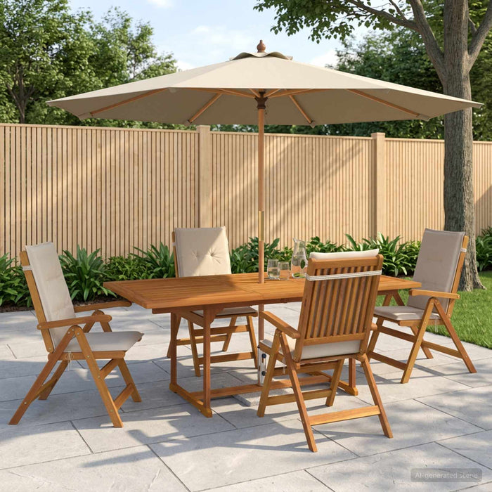 Set de dining pentru exterior cu parasolar 6 buc. Alb crem WALTI