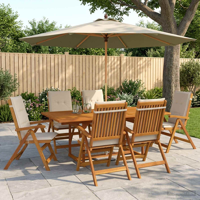 Set de dining pentru exterior cu parasolar 8 buc. Alb crem WALTI