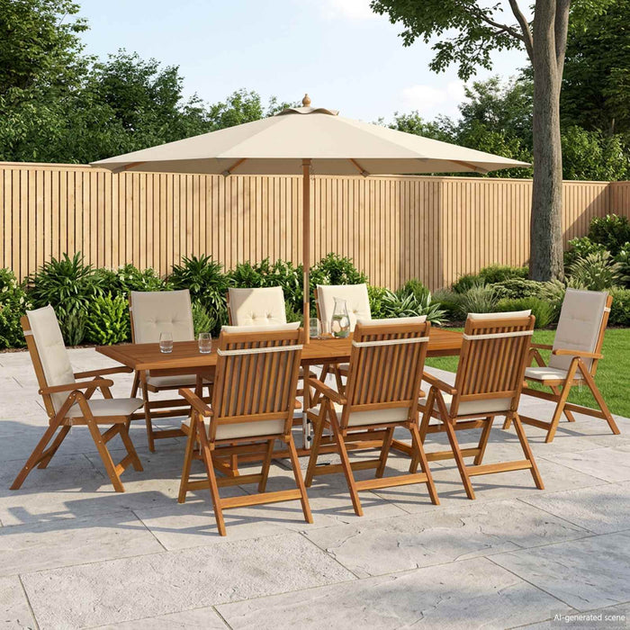 Set de dining pentru exterior cu parasolar 10 buc. Alb crem WALTI