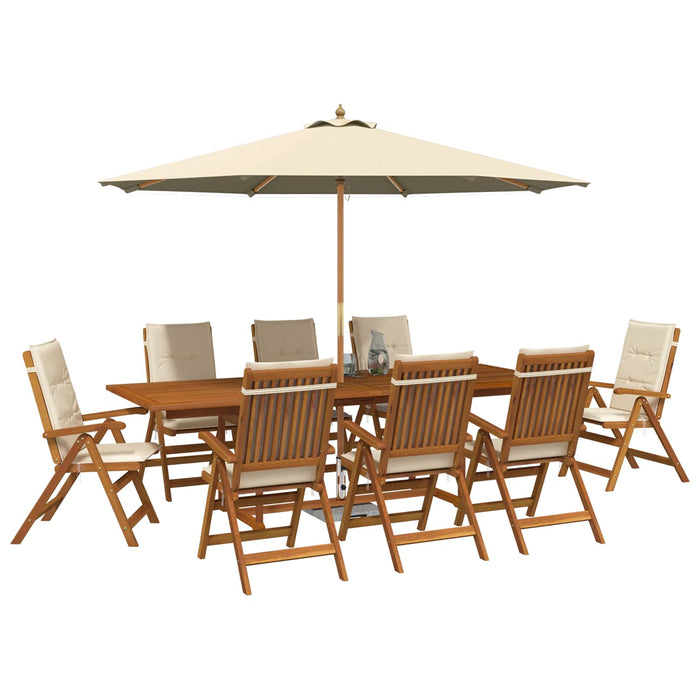 Set de dining pentru exterior cu parasolar 10 buc. Alb crem WALTI