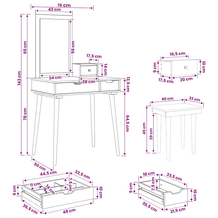 Set de Dressing FAUSKE 4 pcs Alb 76 x 50 x 143 cm WALTI