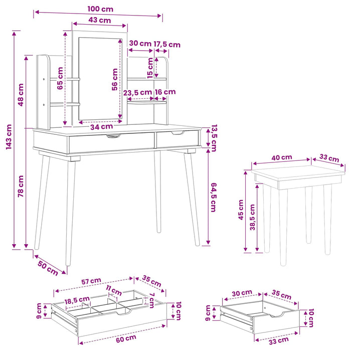 Set de Dressing FAUSKE 5 buc. Alb 100 x 50 x 143 cm - WALTI WALTI
