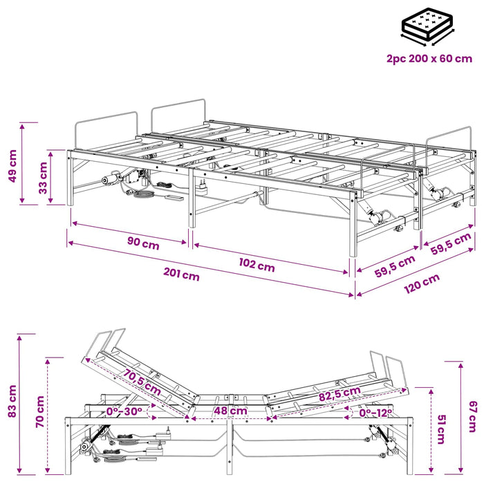 Cadru Electric Ajustabil pentru Pat Negru 120 x 200 cm Oțel WALTI