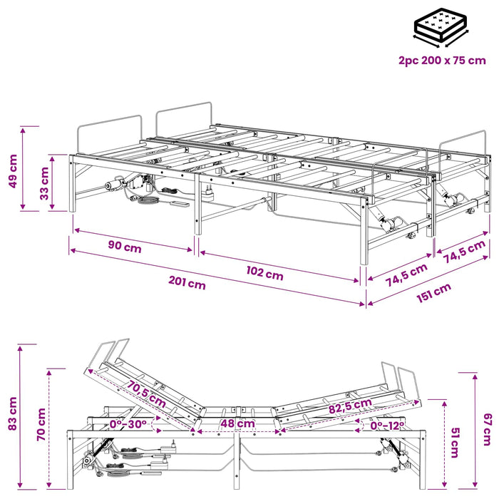 Cadru Electric Ajustabil pentru Pat Negru 150 x 200 cm Oțel WALTI