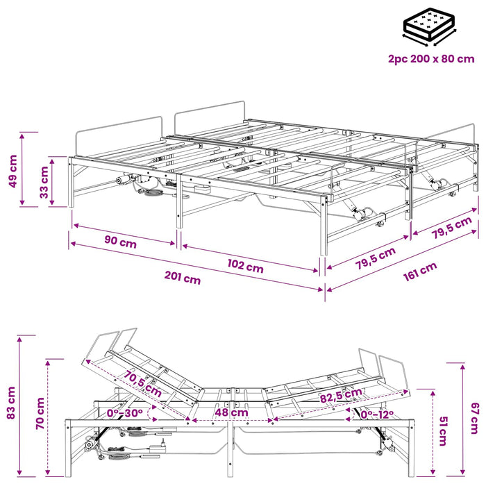 Cadru Electric Ajustabil pentru Pat Negru 160 x 200 cm Oțel WALTI