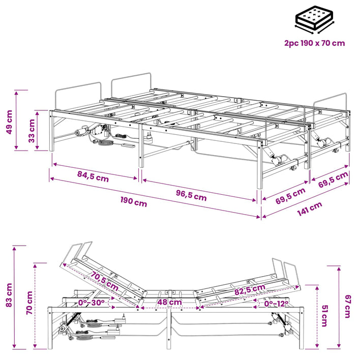 Cadru Electric Ajustabil pentru Pat Alb 140 x 190 cm Oțel WALTI