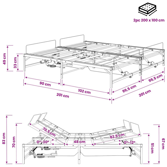 Cadru Electric Ajustabil pentru Pat Alb 200 x 200 cm Oțel WALTI