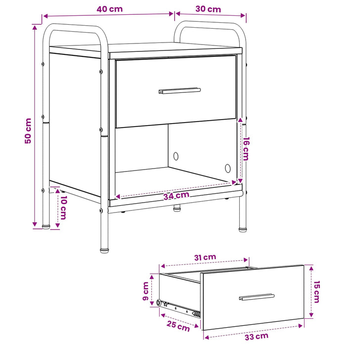 Dulap de noapte Stejar Negru 40 x 30 x 50 cm Lemn prelucrat WALTI