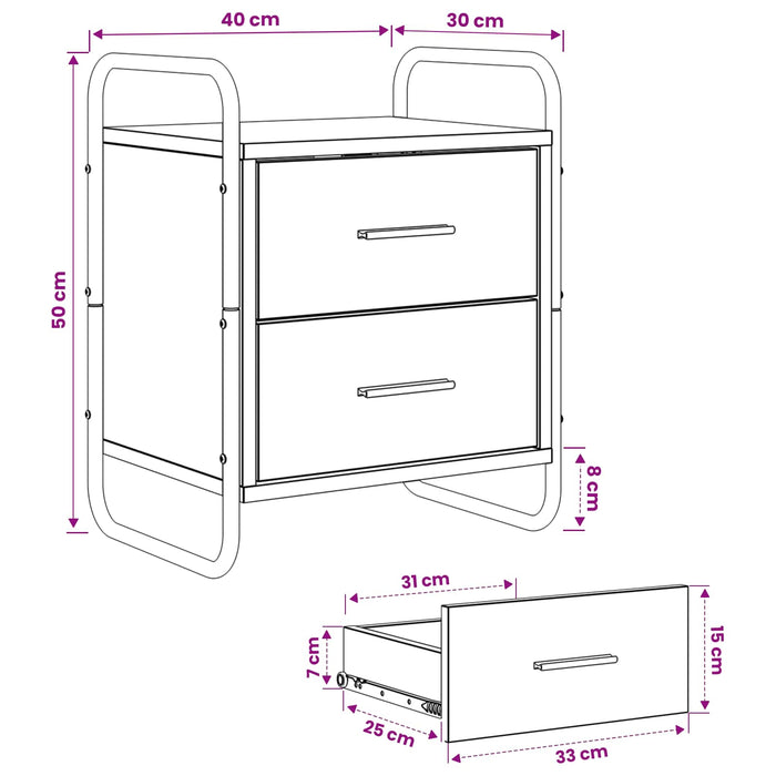 Dulap de Noapte Suspendat Stejar Negru 40 x 30 x 50 cm WALTI