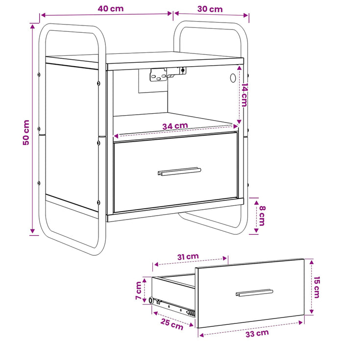 Dulap de Noapte Suspendat Stejar Sonoma 40 x 30 x 50 cm WALTI