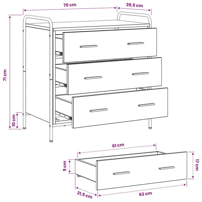Dulap cu sertare Stejar Artizanal 70 x 39,5 x 71 cm - WALTI WALTI