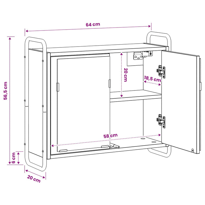 Dulap suspendat pentru baie Stejar Artizanal 64 x 20 x 56,5 cm WALTI