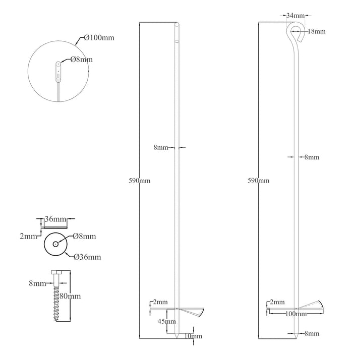 Ancoră de Pământ 4 pcs Argintiu Ø10 x 60 cm Metal Galvanizat - WALTI WALTI