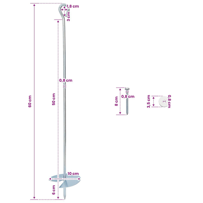 Ancoră de Pământ 6 pcs Argintiu Ø10 x 60 cm Metal Galvanizat - WALTI WALTI