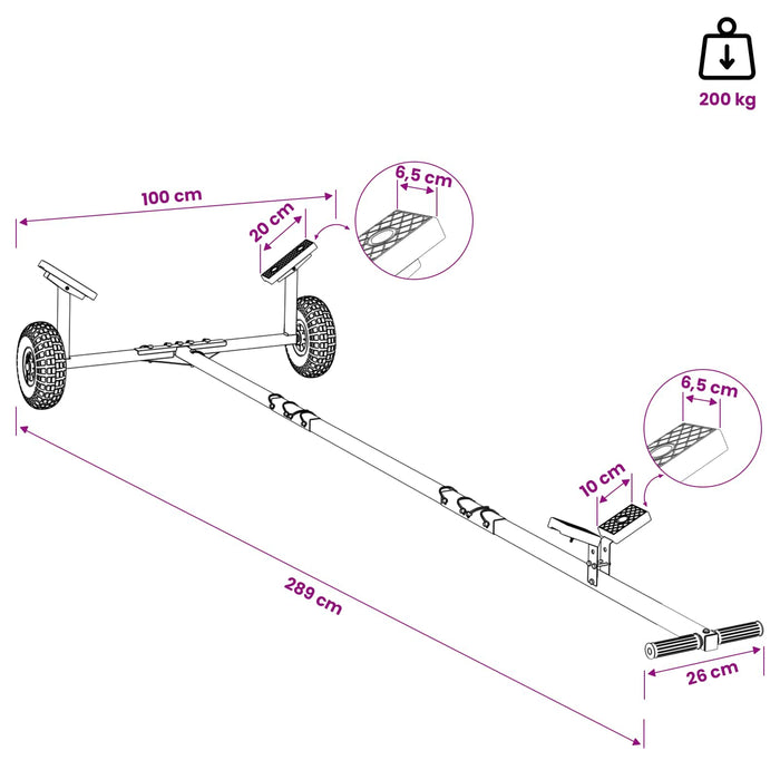Remorcă de barcă ajustabilă cu pneuri pneumatice 200 kg Load WALTI