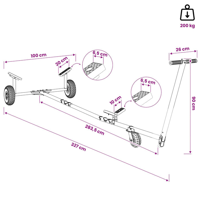 Remorcă de barcă ajustabilă cu pneuri pneumatice 200 kg Load WALTI