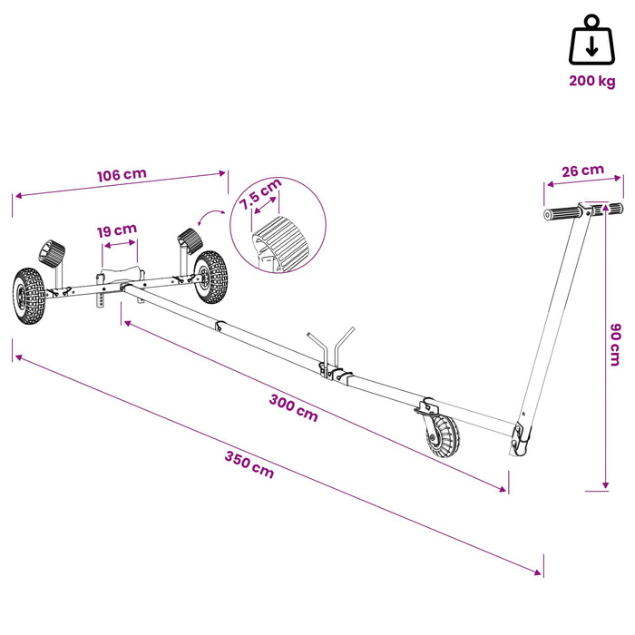 Remorcă de barcă ajustabilă cu pneuri pneumatice 200 kg Load WALTI