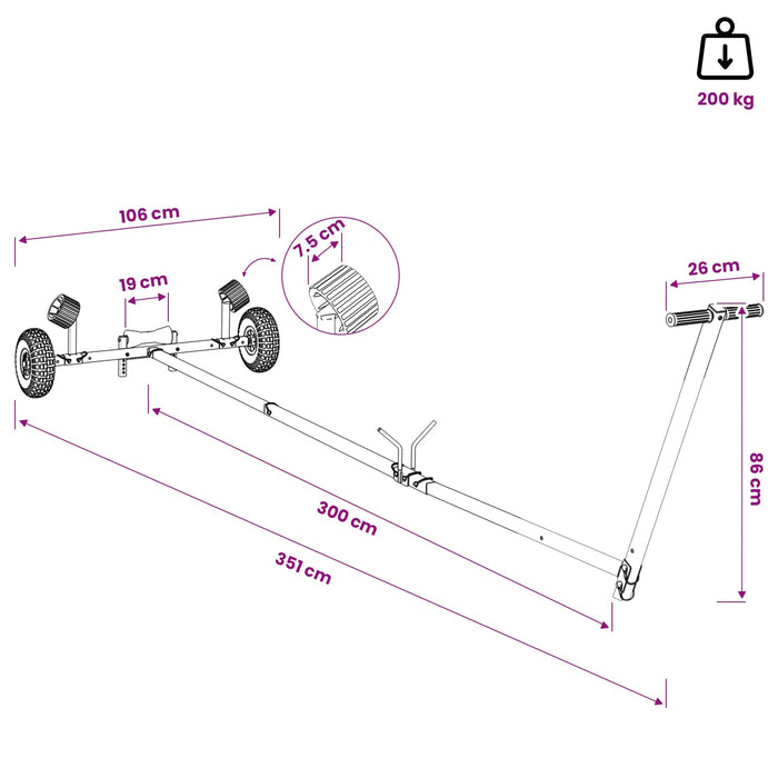 Remorcă de barcă ajustabilă cu pneuri pneumatice 200 kg Load WALTI