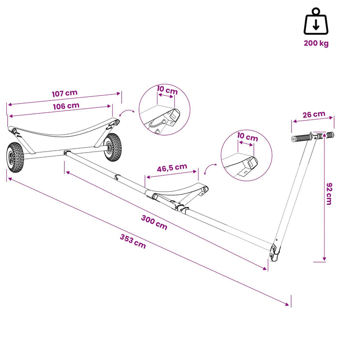 Remorcă de barcă ajustabilă cu pneuri pneumatice 200 kg Load WALTI
