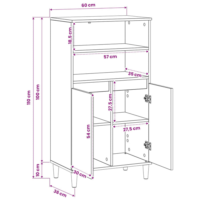 Bufet Stejar Artizanal 60 x 36 x 110 cm Lemn prelucrat WALTI