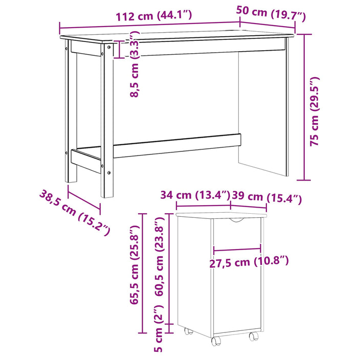 Set birou și cabinet 2 buc. Negru Lemn masiv de pin WALTI