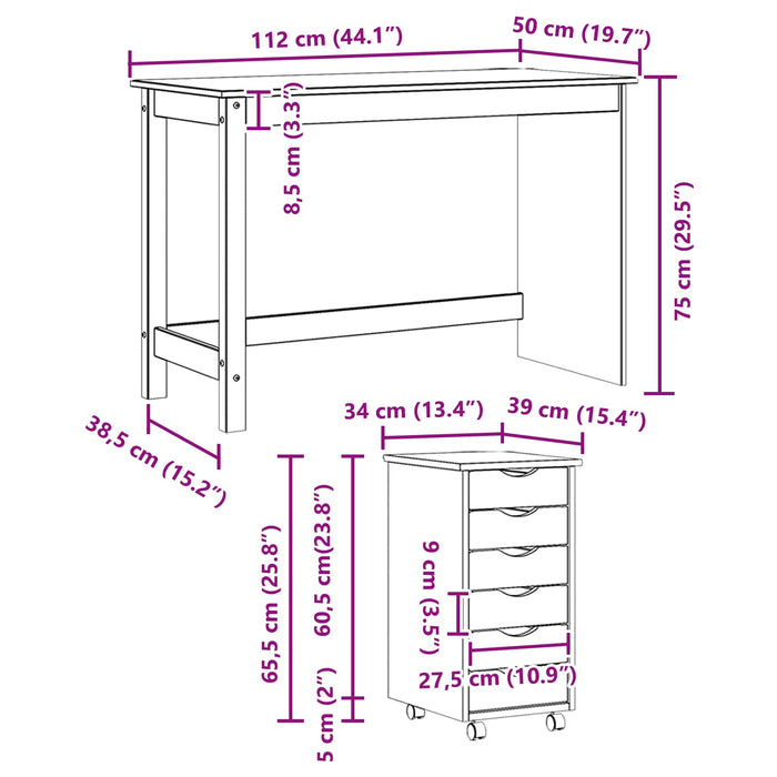 Set birou și cabinet mobil MOSS 2 buc. Negru WALTI