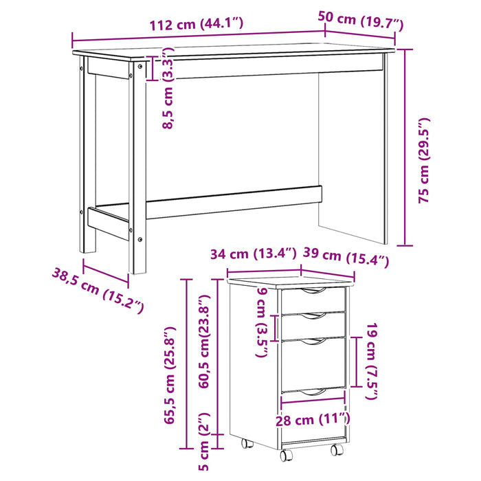 Set birou și cabinet mobil MOSS 2 buc. Maro WALTI