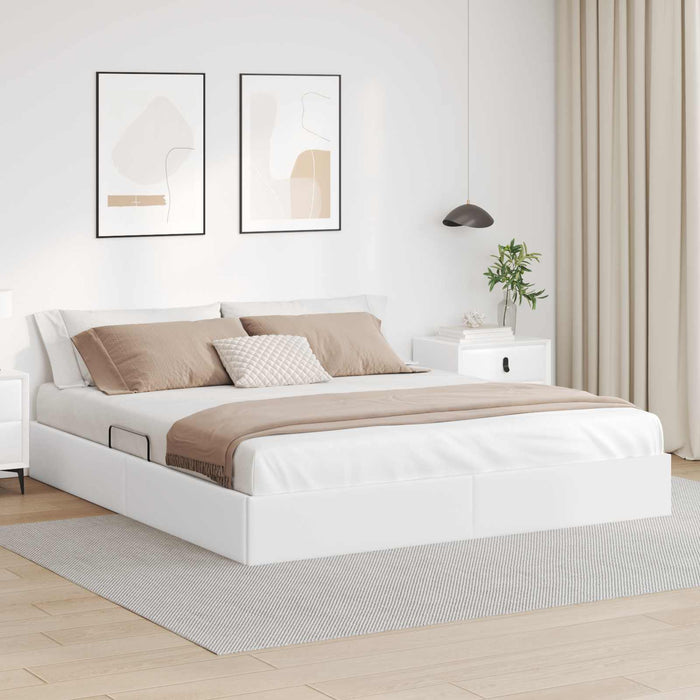 Cadru de pat otoman Alb pur 160 x 200 cm Piele artificială WALTI