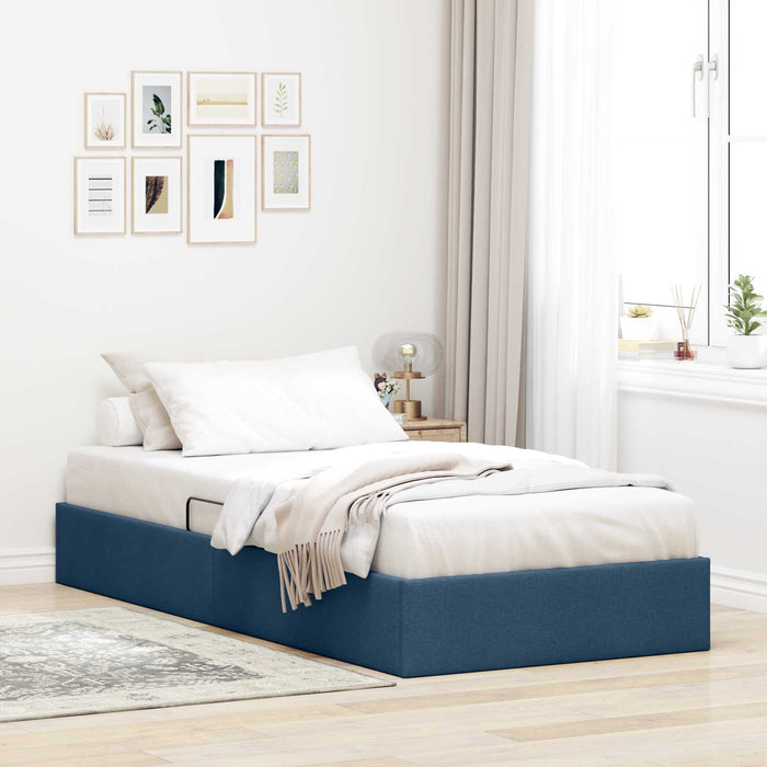Cadru de pat otoman cu depozitare albastru 90 x 190 cm țesătură WALTI