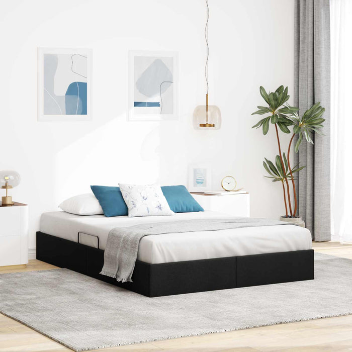 Cadru de pat otoman cu depozitare Negru 140 x 200 cm țesătură WALTI