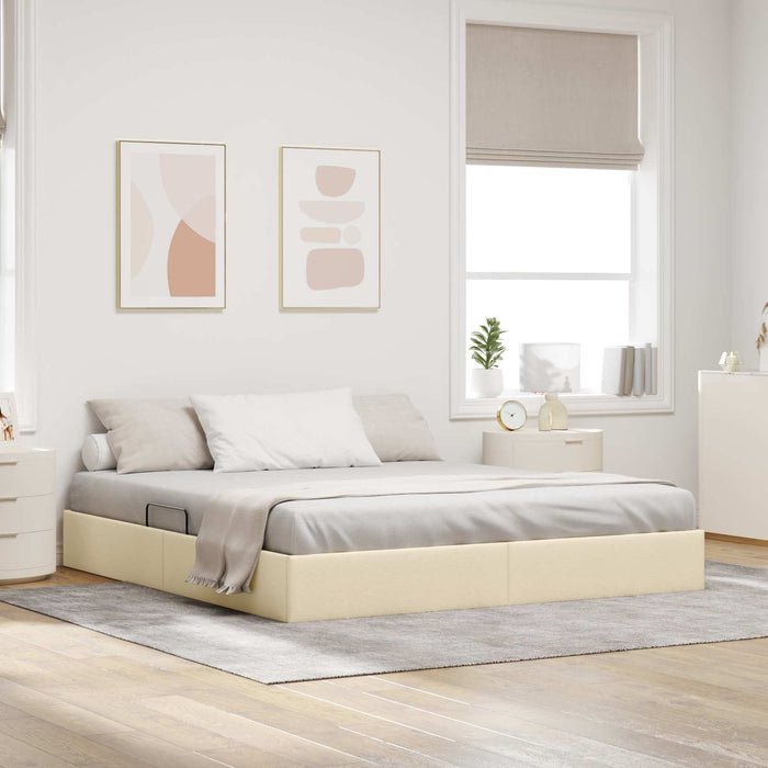 Cadru de pat otoman cu depozitare Creme 160 x 200 cm țesătură WALTI