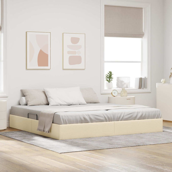 Cadru de pat otoman cu depozitare Creme 200 x 200 cm țesătură WALTI
