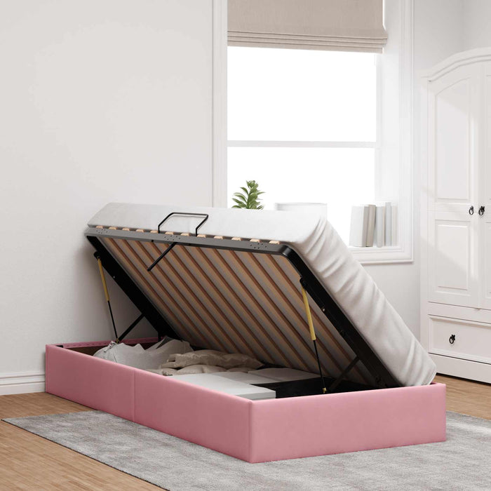 Cadru de pat otoman cu depozitare Roz 90 x 190 cm Catifea - WALTI WALTI