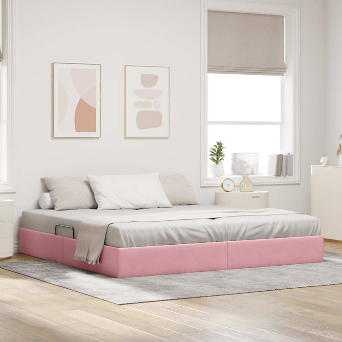 Cadru de pat otoman cu depozitare Roz 200 x 200 cm Catifea - WALTI WALTI