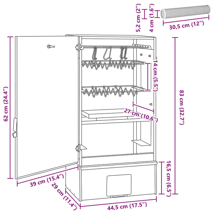 Cuptor pentru Fumat 3 pcs 44,5 x 29 x 83 cm Oțel galvanizat WALTI