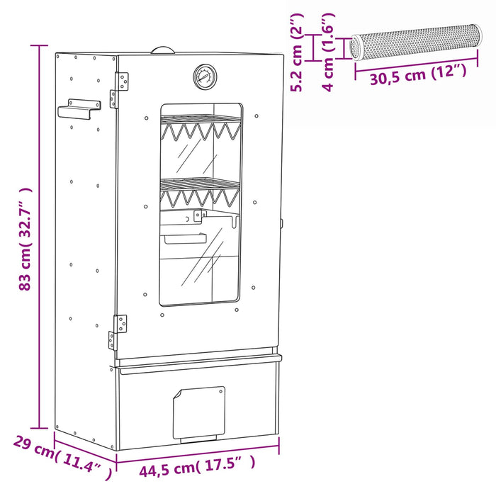 Smoker rece cu tub de fum 44,5 x 29 x 83 cm Oțel galvanizat WALTI