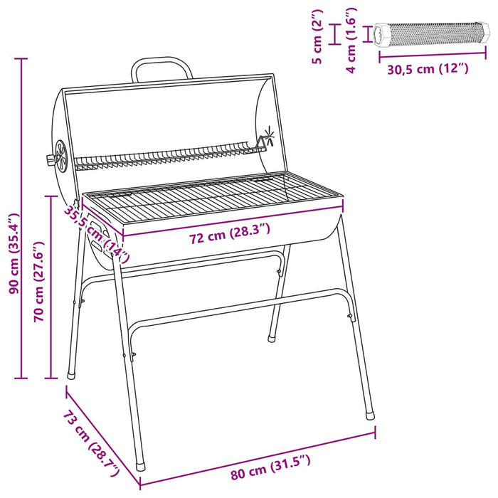 Grătar tip butoi cu 2 grătare de gătit 3 pcs 80 x 73 x 90 cm WALTI