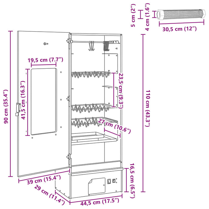 Cuptor pentru Fumat 3 pcs 44,5 x 29 x 110 cm Oțel galvanizat WALTI